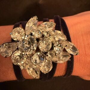 Albert Weiss Crystal Flower Brooch with Black Velvet